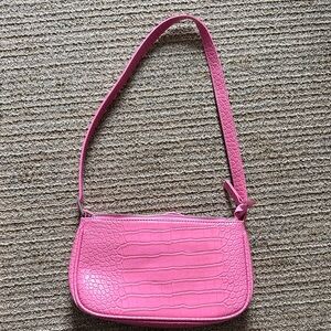 Pink Crocodile-Embossed Shoulder Bag